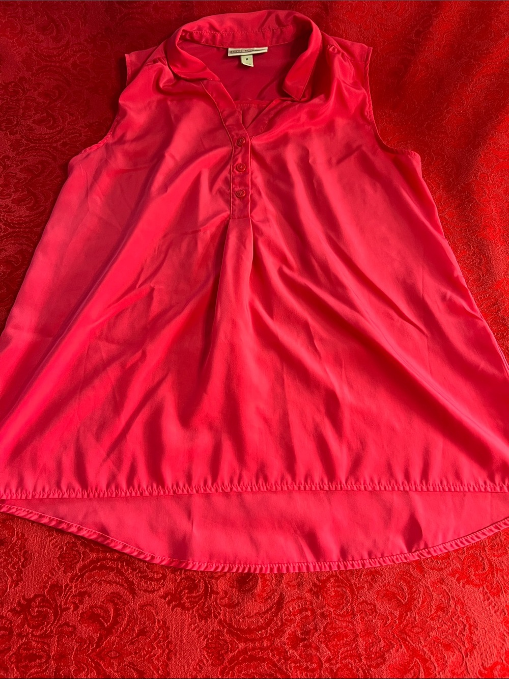 Dana Buchman Women’s M Hot Pink Sleeveless Collared Tunic Blouse